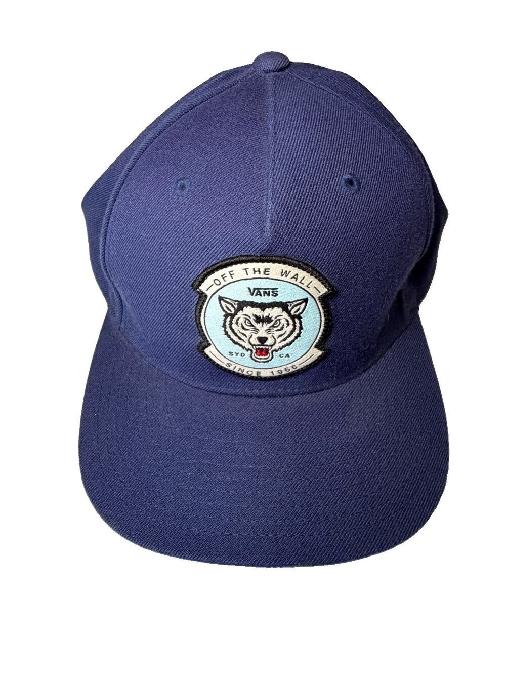 Vans Off The Wall Baseball Cap Hat Lid Snapback VTG Wolf Patch Since 1966 Blue